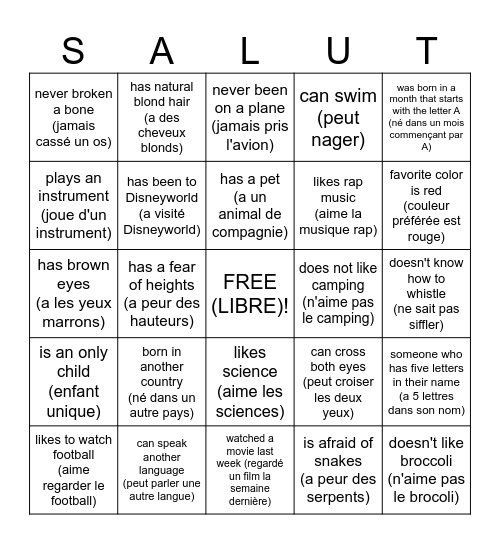 GET TO KNOW YOU Bingo Card