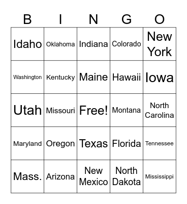 States Bingo Card