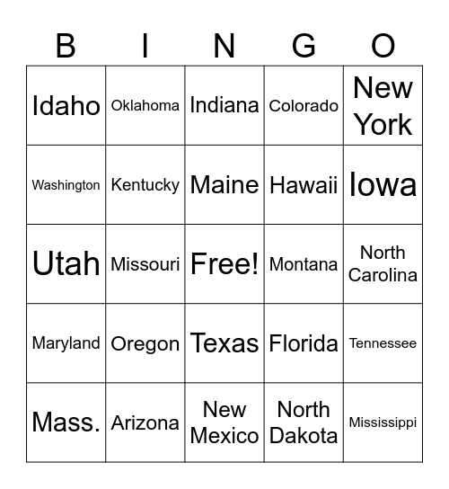 States Bingo Card