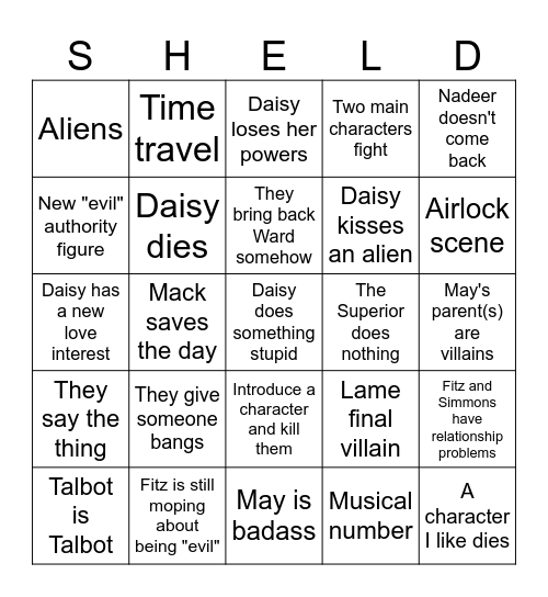SHIELD Season 5 Bingo Card
