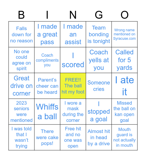 Laker Field Hockey Bingo Card