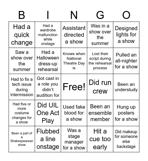 APO Meet and Greet Bingo Card