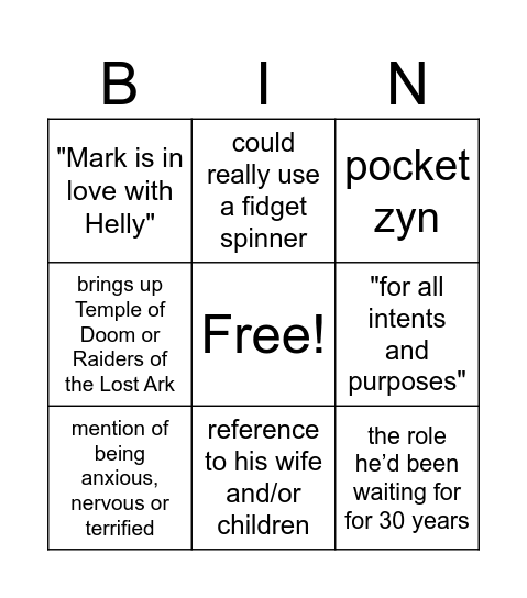 The "Adam Scott in Interview" Bingo Card