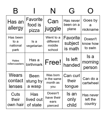 Ice Breaker Bingo Card
