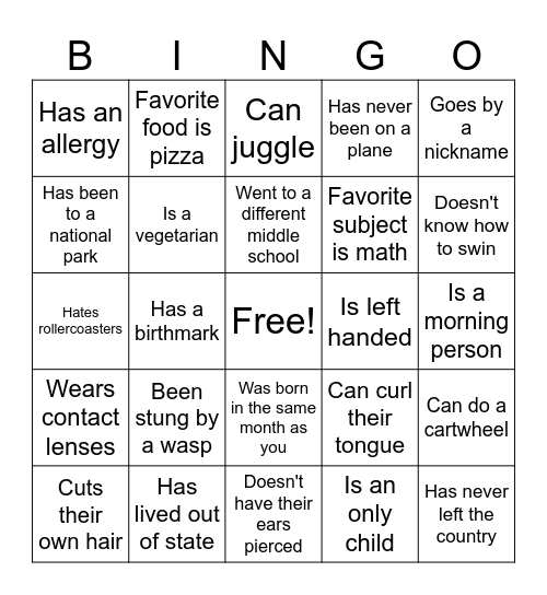 Ice Breaker Bingo Card