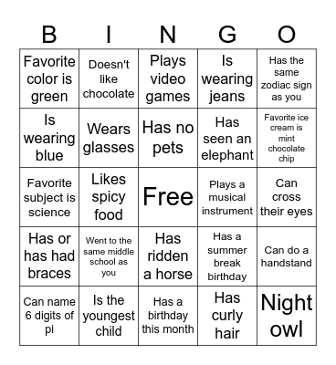 Ice Breaker Bingo Card