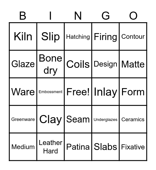 Pottery Vocabulary Bingo! Bingo Card