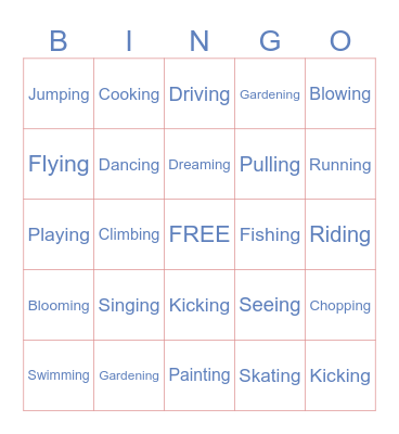 VERB + -ing Bingo Card