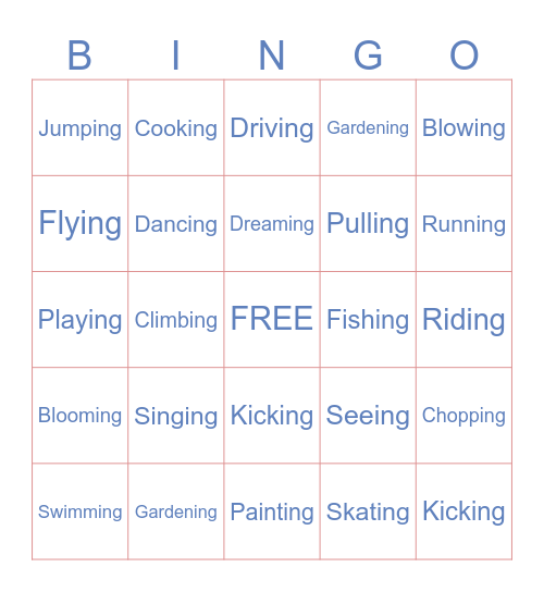 VERB + -ing Bingo Card