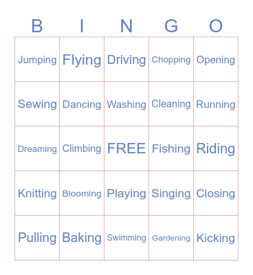 VERB + -ing Bingo Card