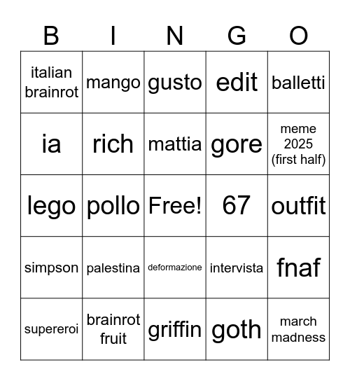 Untitled Bingo Card