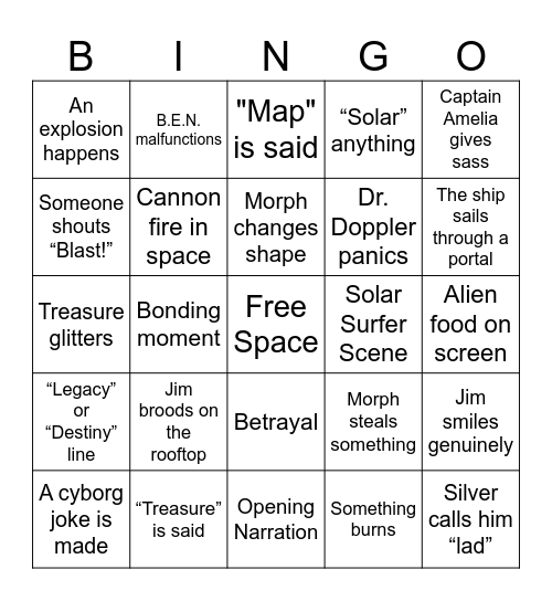 Treasure Planet Bingo Card
