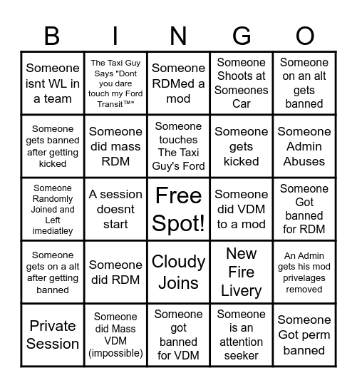 Frankfort Kentucky ER:LC bingo card Bingo Card