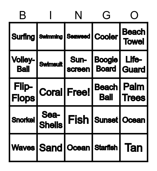 BEACH BINGO Card
