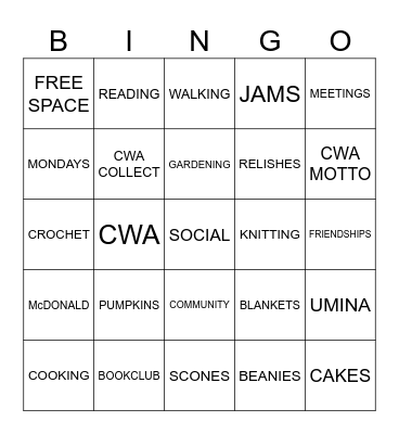 CWA MENTONE Bingo Card