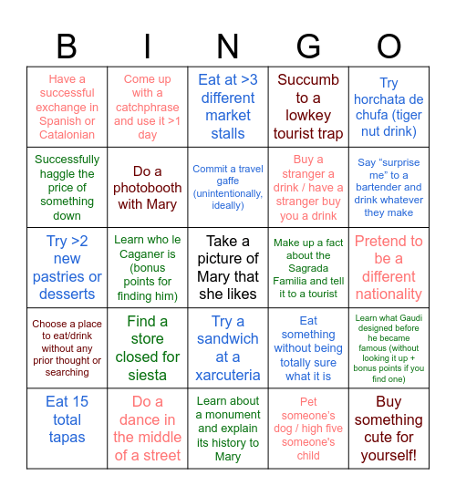 Barcelona Bingo Card