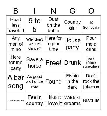 Country Mix Bingo Card