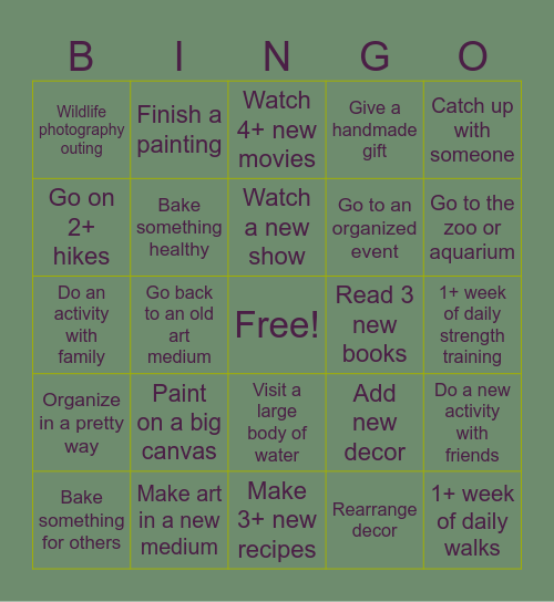 Monthly Bingo Card