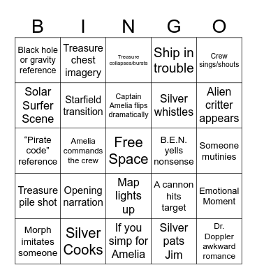 Treasure Planet Bingo Card