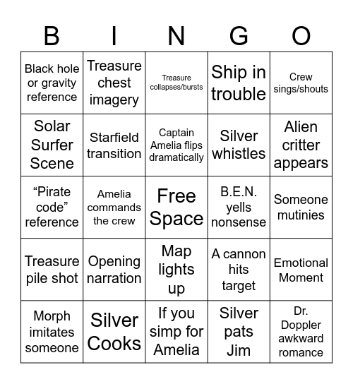 Treasure Planet Bingo Card