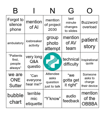 Sutter Health AV Bingo Card