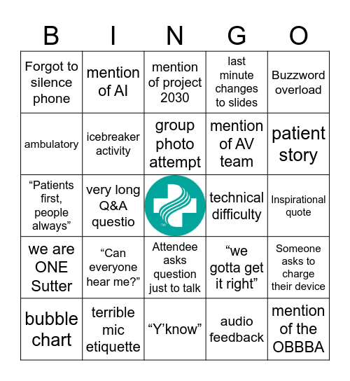 Sutter Health AV Bingo Card