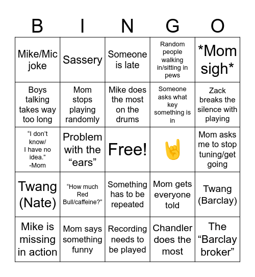 Band Bingo Card