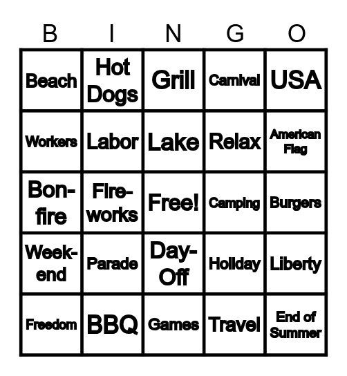 Labor Day Bingo Card