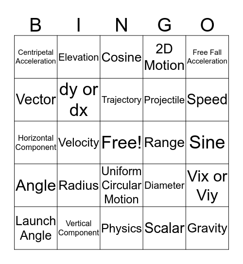 2D Motion Bingo Card