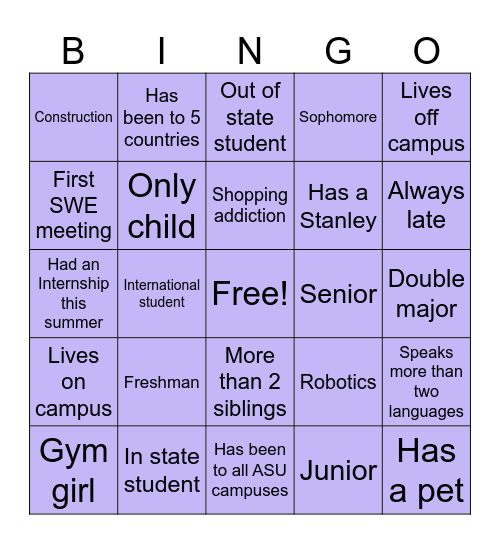 SWE Ice Cream Social Bingo Card