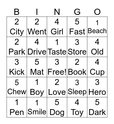 Common Nouns  Bingo Card