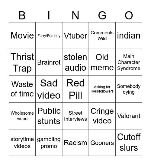 Instagram Reels bingo Card
