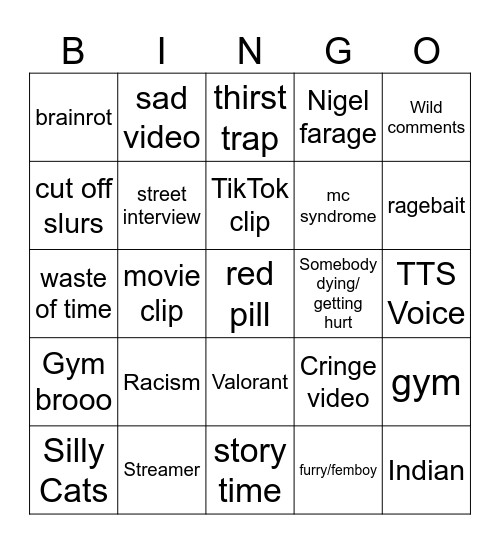 Instagram Reels bingo Card