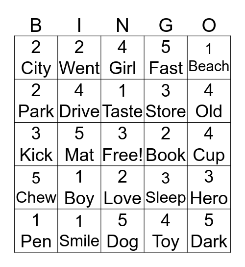 Common Nouns  Bingo Card