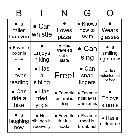 Recovery Rocks! Bingo Card
