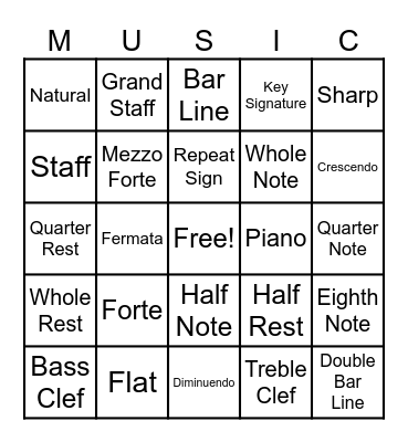 Musical Symbol Bingo Card