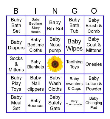 Welcome Sonshine Baby Bingo 2025 Bingo Card
