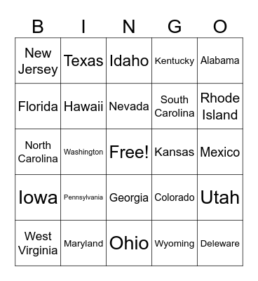 States Bingo Card