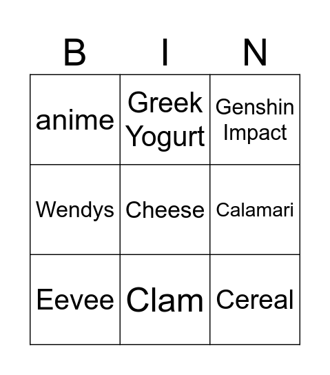 Untitled Bingo Card