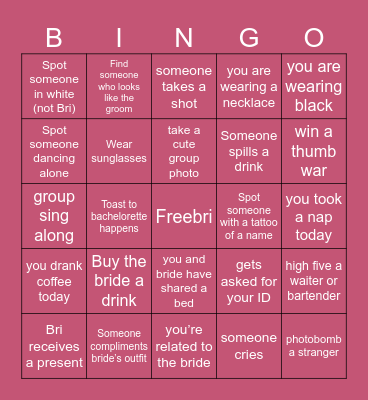 Bri’s Bachelorette Bingo Card