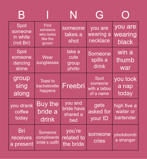 Bri’s Bachelorette Bingo Card