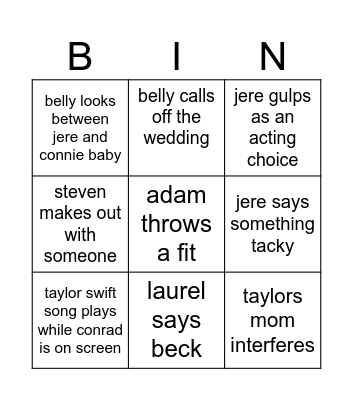 summer i turned pretty bingo pt 2 Bingo Card