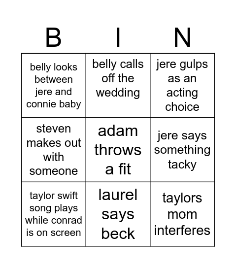summer i turned pretty bingo pt 2 Bingo Card