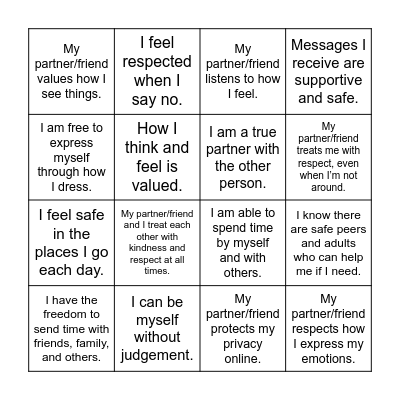 In my relationships... Bingo Card