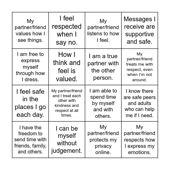 In my relationships... Bingo Card
