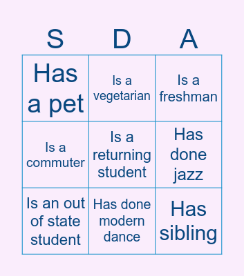 SDA Ice-Breaker Bingo! Bingo Card