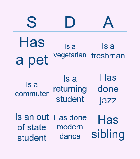 SDA Ice-Breaker Bingo! Bingo Card