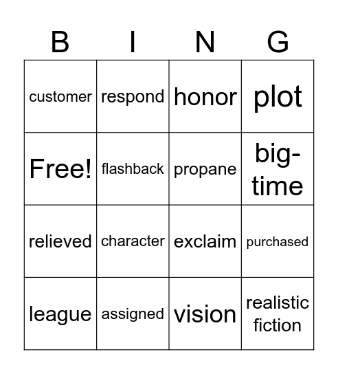 Vocabulary Bingo Card