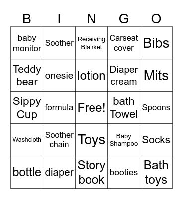 Baby Shower Bingo Card