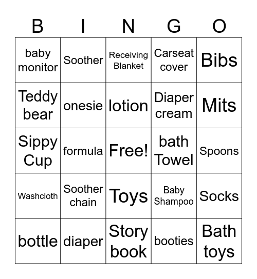 Baby Shower Bingo Card